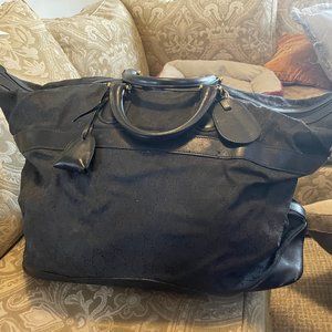 Gucci	XL Black Nylon Monogram Tote/Weekend Bag w/ Lock and Keys